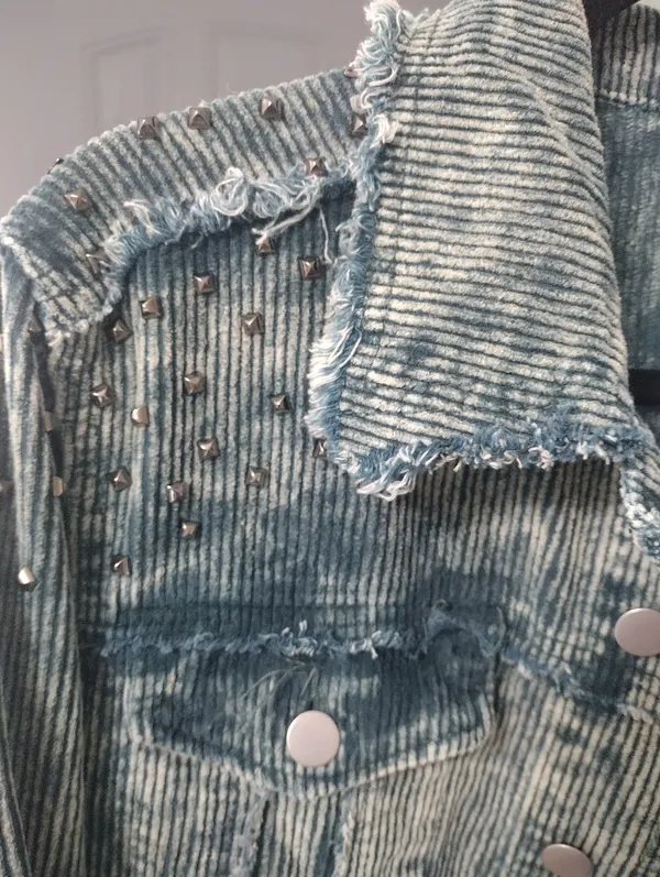POL Teal Corduroy Button Jacket with Stud Accents - Image 3