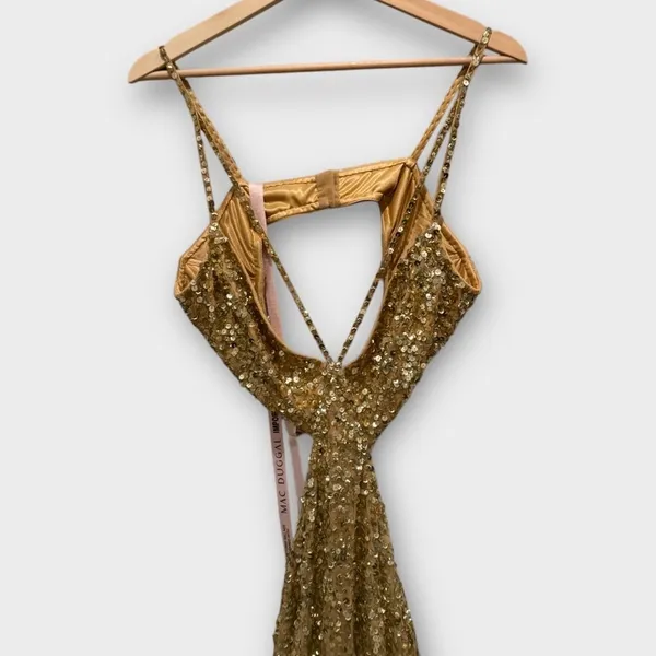 NWT Mac Duggal 6077 Gold Thin Strap Cut Out Gown With Ombre Sequins Size 8 - Image 9