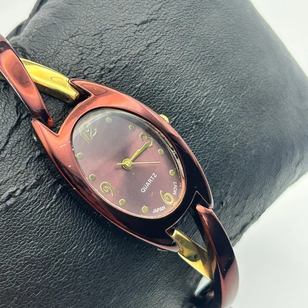 Women’s Gold & Metallic Brown Watch Working New Battery - Image 3