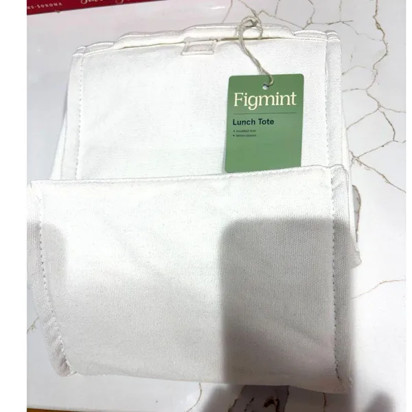Figmint Insulated Lunch Tote White Canvas Minimalist Bag New Fold Over Closure - Image 3
