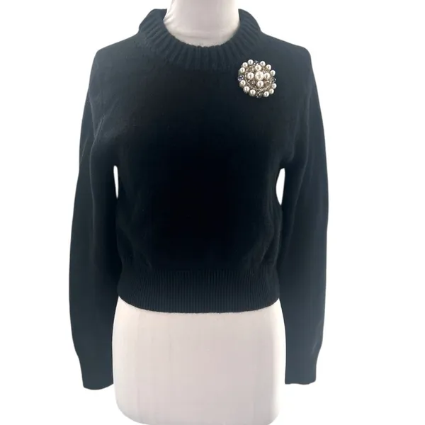 ALEXANDER MCQUEEN Cropped Embellished‎ Cashmere Sweater - Image 3