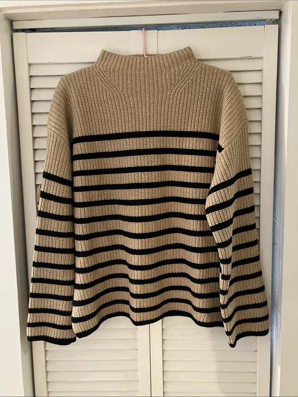 Rails Claudia Camel and Ebony Stripe Mockneck Knit Sweater XS - Image 2