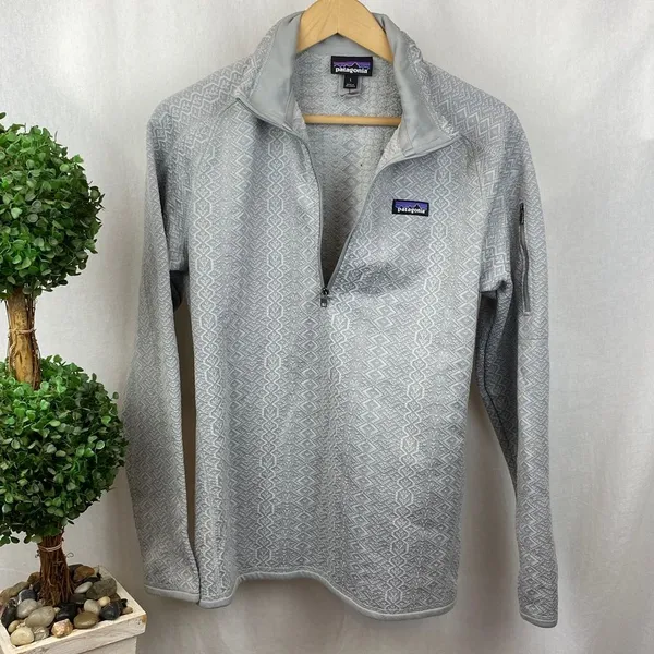 Patagonia Gray Diamond Print Long Sleeve Quarter Zip Sweater L - Image 2