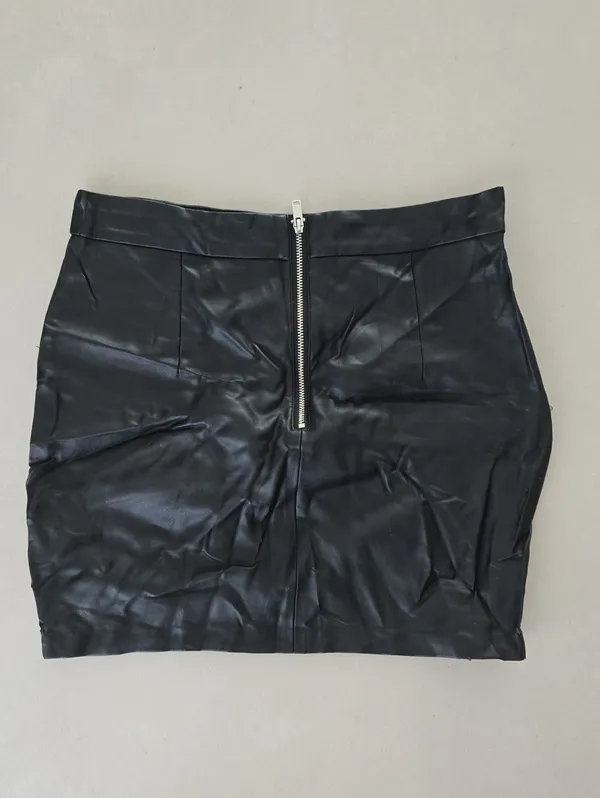 Zara Black Faux Leather Mini Skirt with Asymmetric Zippers Size XS - Image 3