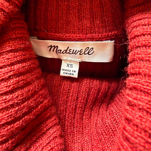 Madewell Bell Sleeve Ribbed Turtleneck Sweater Red Alpaca Wool Blend Sz XS - Image 4