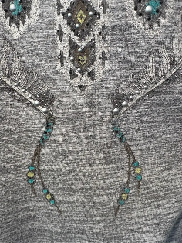 Miss Me Grey Short Sleeve Embellished Boho Tee - Image 4