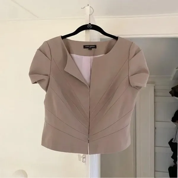 Mario Serrani Italy Hook & Eye Paneled Blazer Jacket Beige Size 8 - Image 5