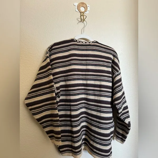 Vintage Grandma Knit Sweater Sz Small Oversized Patchwork‎ Striped Cozy Cabin - Image 5