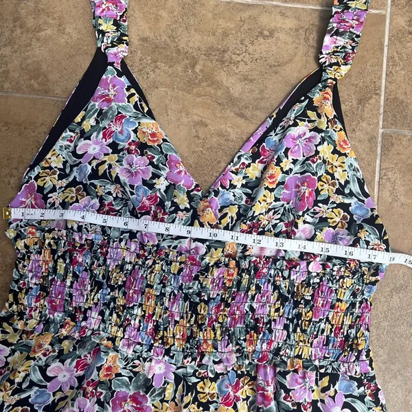Floret Studios Floral Romper, Size XL, Smocked, Purple Yellow Black, Shorts - Image 5