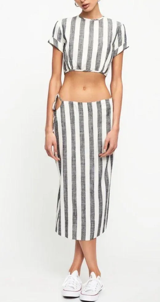 Lioness Fazio Linen Striped Midi Skirt - Image 5