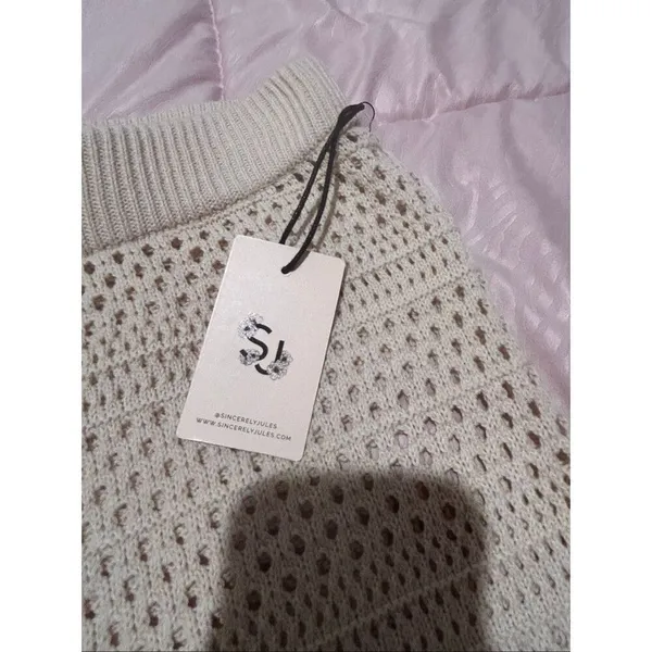 NWT Sincerely Jules Beige 2 Pc Open Knit set Hooded Flare Pants XL Vacation - Image 8