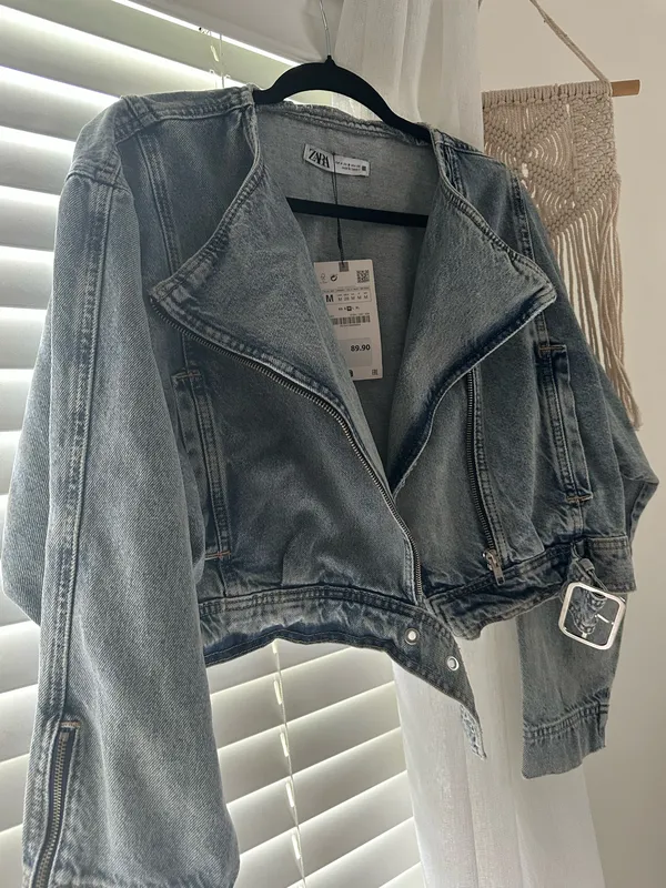 Zara Denim Moto Zip Up Cropped Jacket  - Image 3