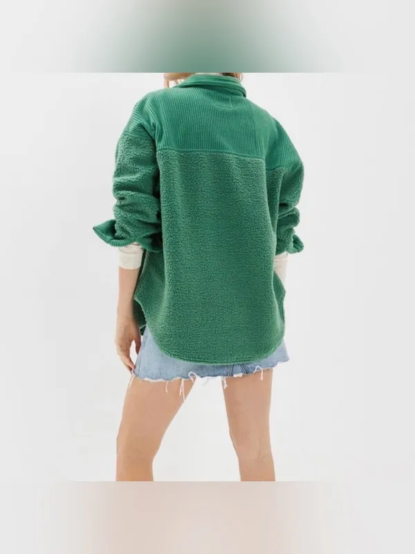 American Eagle Oversized Green Button-Down Sherpa Shacket Size Large - Image 2