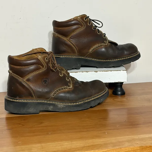 Ariat Barn Yard Brown Leather Lace Up Work Boots Kiltie 10001256 Womens 8B - Image 3