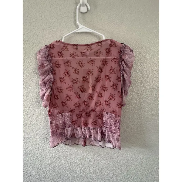 Kimchi Blue NWT Pink Floral Mesh Puff Sleeve Top Medium Peasant Cottagecore Boho - Image 4