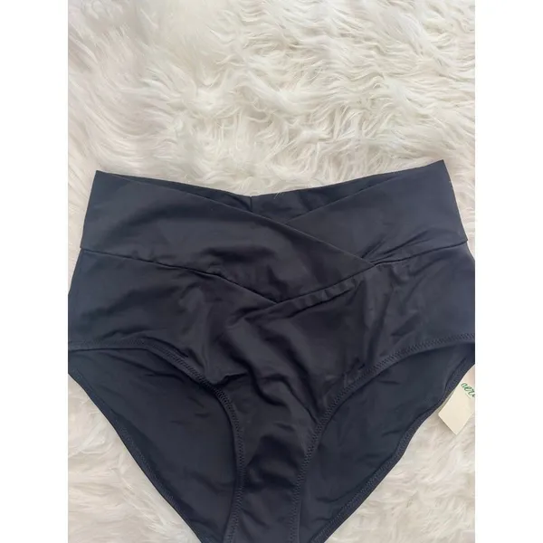 Aerie High Rise Full Coverage Crossover Bikini Bottom True Black Size Small - Image 4