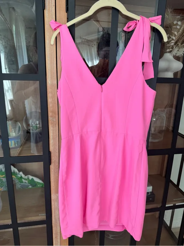 Amanda Uprichard Allora Dress shocking pink bows barbiecore mini vneck cocktail - Image 10