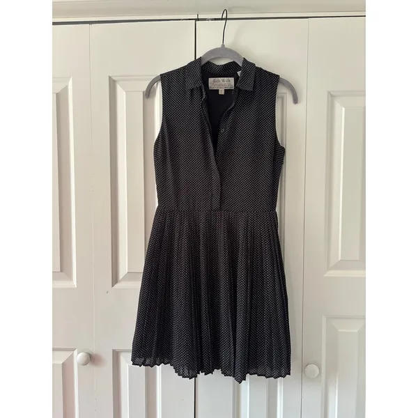 Jack Wills Black White Polka Dot Sleeveless Pleated Shirt Dress Women’s US 2 - Image 2