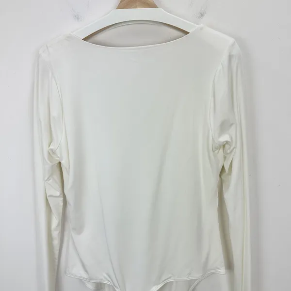 Good American Scoopneck Bodysuit Ivory Stretch Jersey Knit Basics Size 4 XL NWT - Image 9