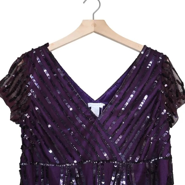 Cache Womens M Purple Short Sleeve Sequin Evening Cocktail Blouse NEW - Image 3