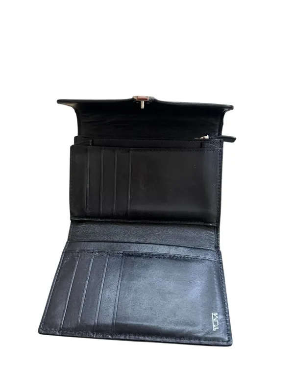 TUMI Black Leather Silver Hardware Clutch Wallet - Image 5