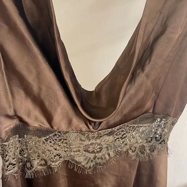 ✨Juliet Midi Dress - V Neck Lace Insert Satin Slip Sz 6 Dress In Chocolate✨ - Image 11