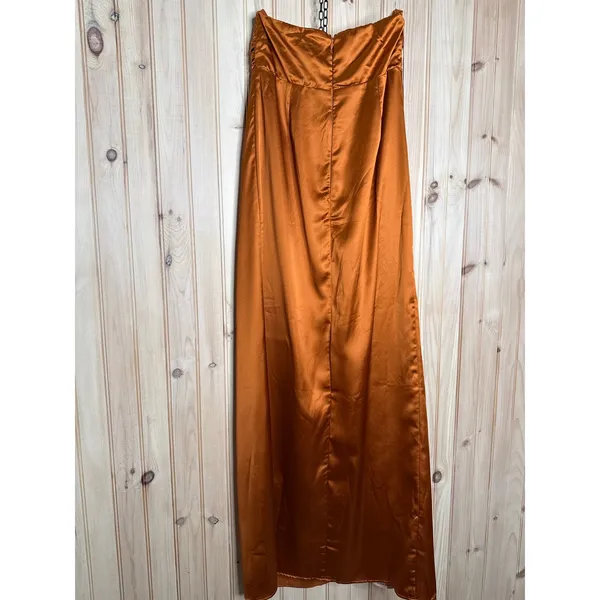 NWT Lulus Memorable Entrance Rust Orange Strapless Satin Maxi Dress Bridesmaid M - Image 5
