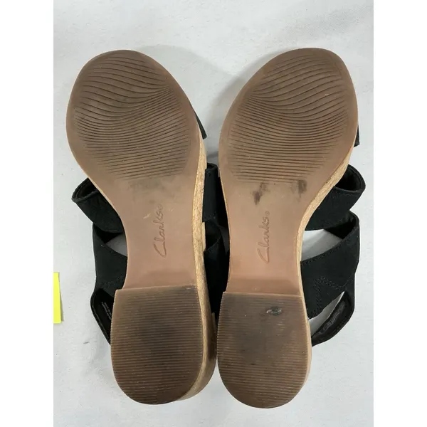 Womans Clarks Platform Wedge Sandals Size 10 M Black Strappy Open Toe Slingback - Image 8