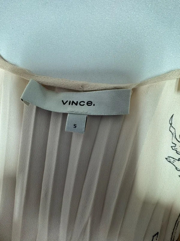 Vince‎ Tossed Poppy Pink V-Neck Pleated Midi Sleeveless Dress - Size S. - Image 13