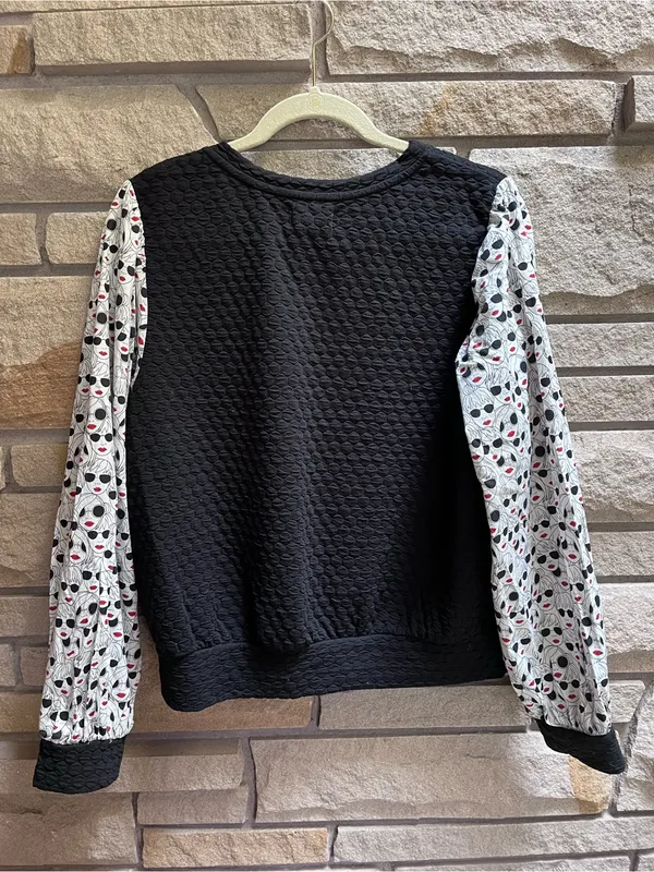 Anthropologie Porridge Textured Sweatshirt size Large black white pop art print - Image 4