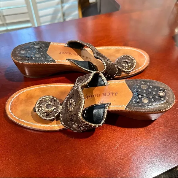 Jack Rogers Hamptons Bronze Gold Leather Sandals Size 8 - Image 5