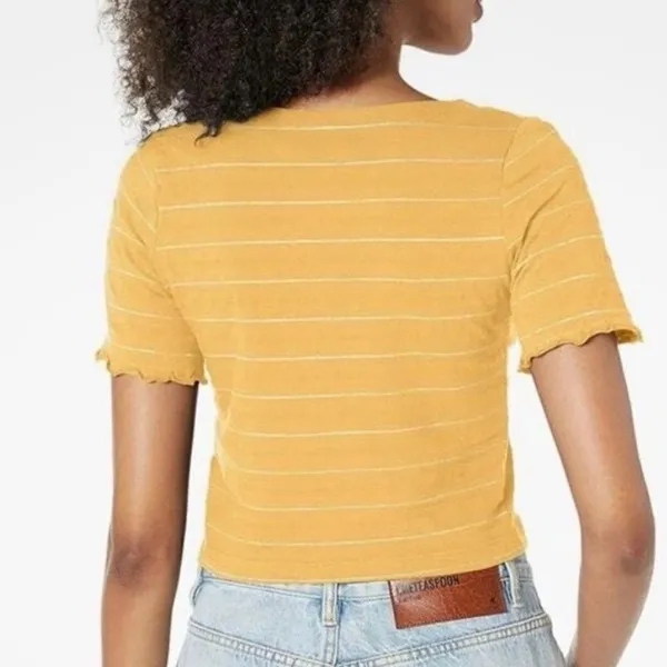 Roxy Uncomplicated Mind Button Front Stripe Tee Ochre Beachy Yarn, Small, NWT - Image 2
