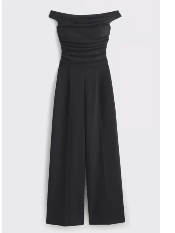 NWOT $130 Abercrombie & Fitch Women's Black Off The Shoulder Draped Jumpsuit - Image 7