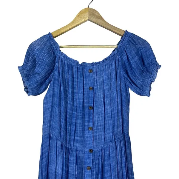NWT Esley Off Shoulder Textured Maxi Dress Blue Boho Cottagecore Ruffle Size L - Image 3