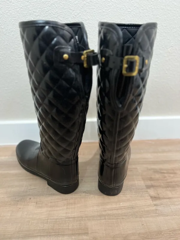 Black Quilted Hunter Rain Boots - Image 2