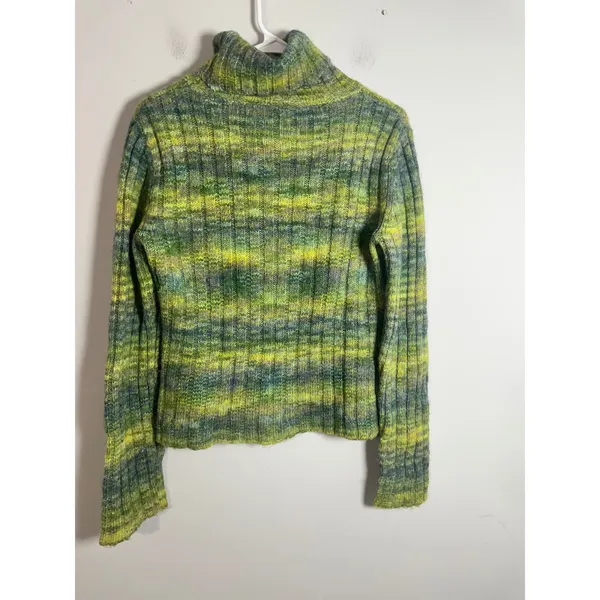 DKNY Jeans Women Green Space Dye Ribbed Turtleneck Sweater Y2K Wool Blend Medium - Image 5