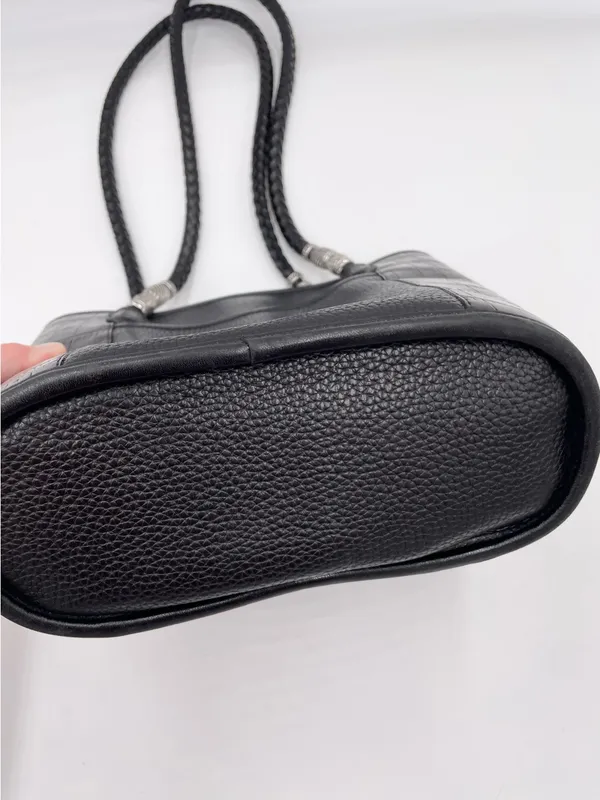 Vintage Brighton Black Pebbled Leather Croc Embossed Shoulder Bag Bucket Tote - Image 9