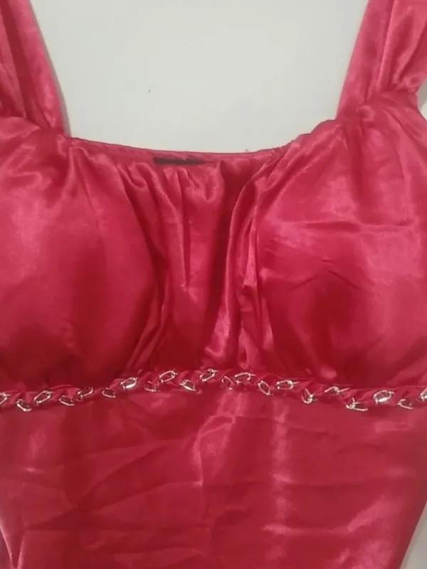 IN San Francisco M Y2K Babydoll Pink Red Satin Dressy Top - Image 2