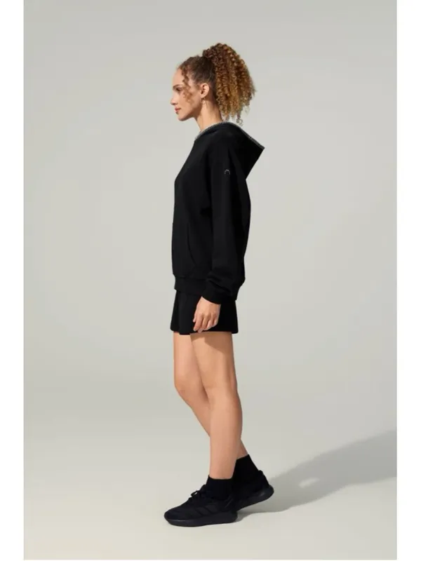 Lilysilk Seamflow Douceur Hoodie Black Medium Blanket Stitch Ribbed Cuff Soft - Image 2