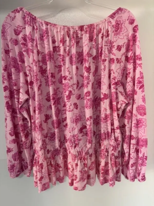 Wonderly NWT L Pink Floral Long Sleeve Peasant Top On Off Shoulder Boho Flowy - Image 2