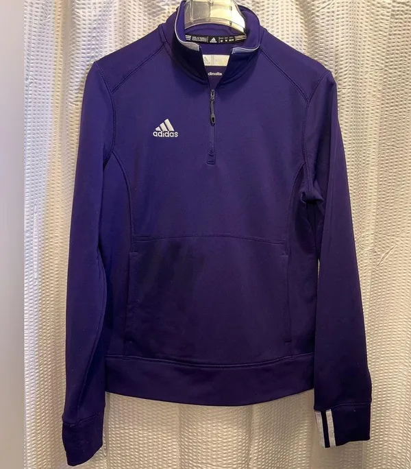 Adidas Climalite Jacket Half Zip Thumb Hold Sleeves, Purple w White Stripes, L - Image 2