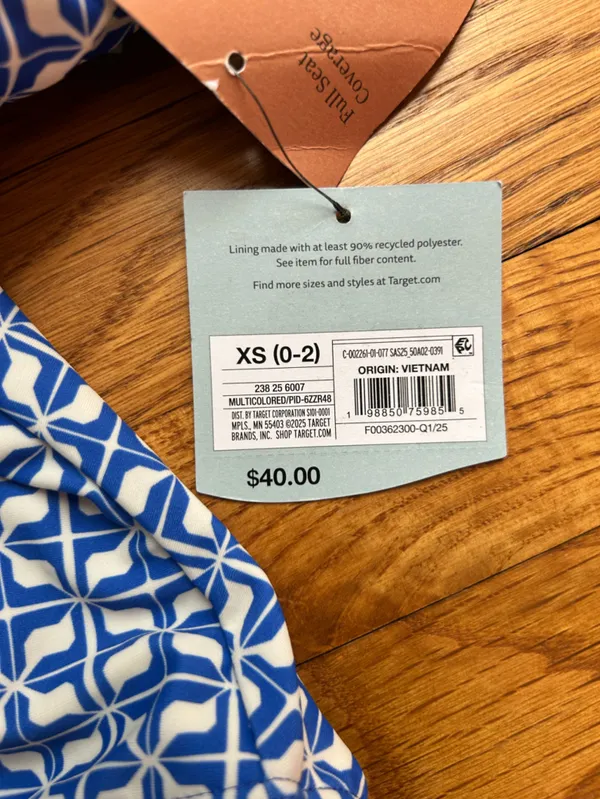 Shade & Shore Blue and White Geometric One-Piece Swimsuit xs - Image 3