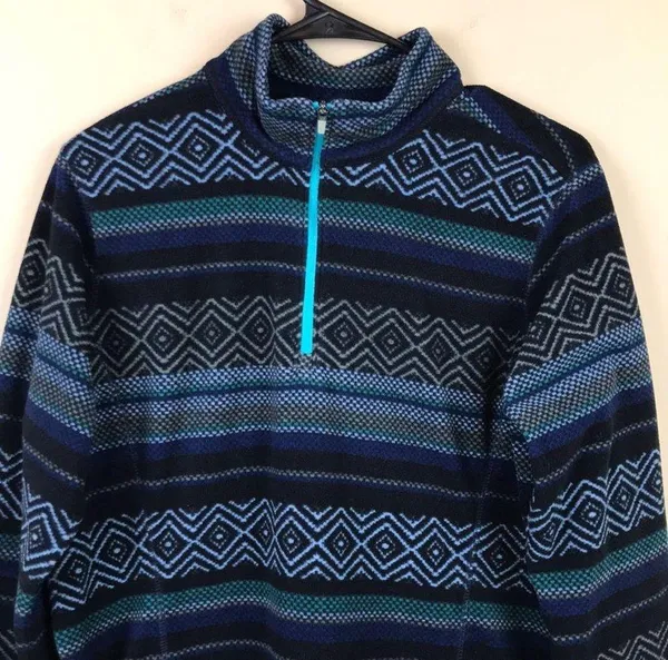 Women’s Fleece Striped Patterned Quarter Zip-Up Sweatshirt - Image 2