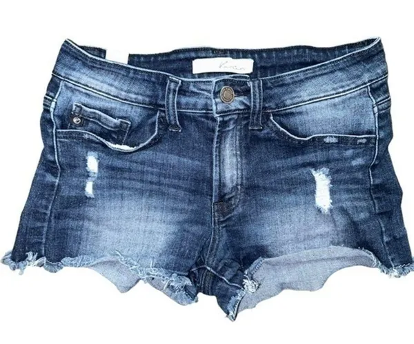 KanCan Women’s 5 26 Dark Wash Destroyed Estilo High Waist Cut Off Jean Shorts - Image 2