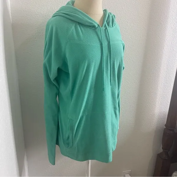 Columbia Size L Lightweight Fleece Jacket Solid Turquoise Long Sleeve Hoodie - Image 3