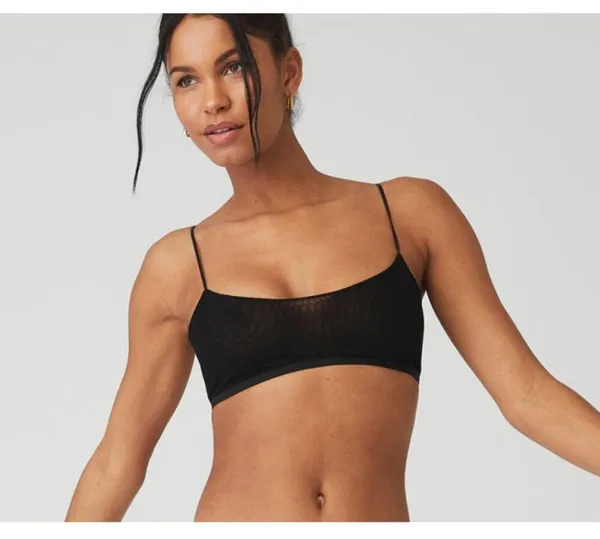 Alo Airmesh Venus Bralette Black Sheer Mesh Festival Gothic Bra Tank Crop Top XS - Image 5