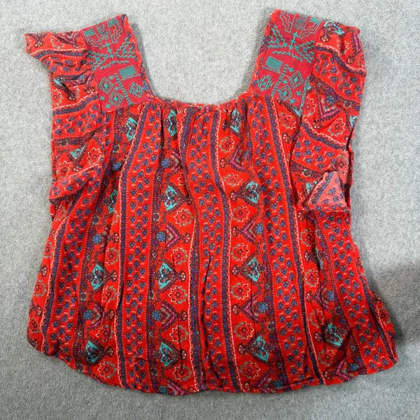 Hollister Red Embroidered Crop Top Women's Small Flutter Sleeve Square Neck Boho - Image 8