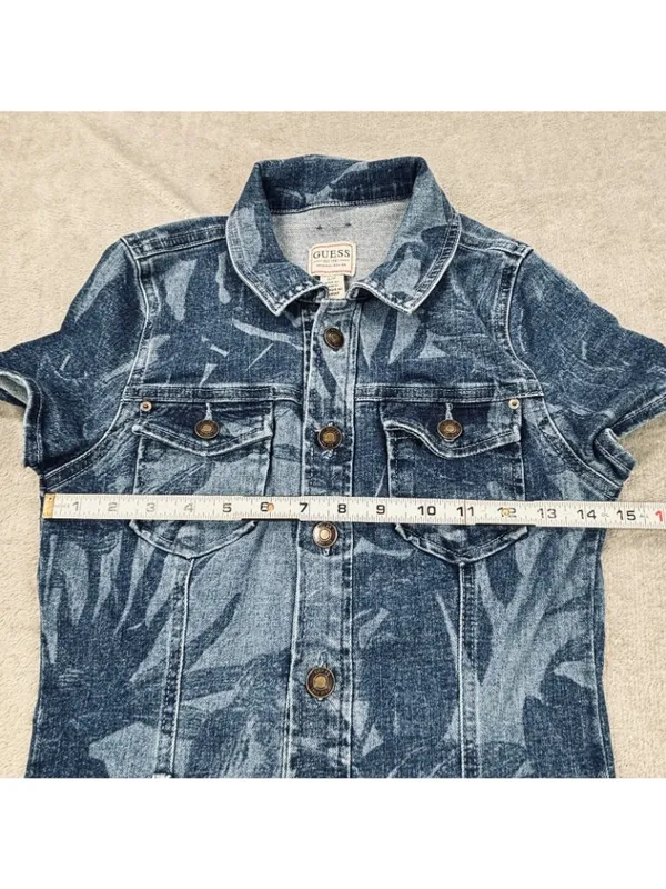 Guess Stella Shirt Dress Womens Small Blue Denim Botanical Tie Belted Waist - Image 8