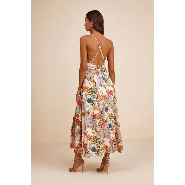 Lulus Amara White Multi Paisley Print Wrap Midi Dress Cocktail Resort XL NWT - Image 3