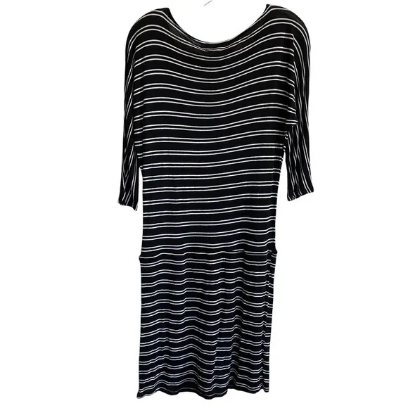 Michael Stars viscose drawstring tie waist dress black white stripes -‎ XS EUC - Image 3